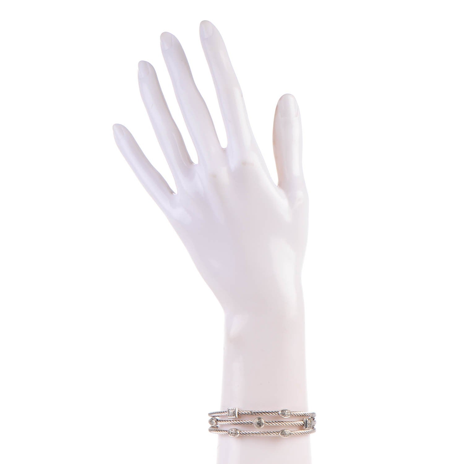 David Yurman Sterling Silver Diamond Three Row Confetti Cuff Bracelet 2 of 5