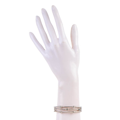 David Yurman Sterling Silver Diamond Three Row Confetti Cuff Bracelet 2 of 5