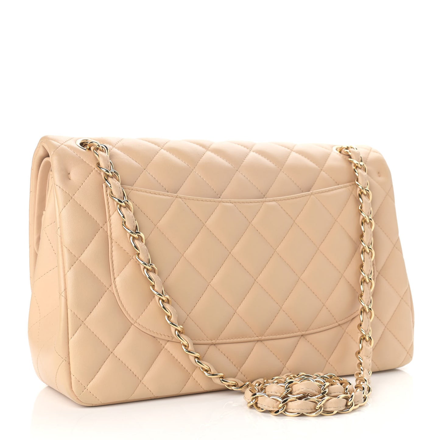 Lambskin Quilted Jumbo Double Flap Beige Clair
