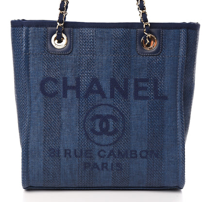 Chanel Mixed Fibers Striped Mini Deauville Tote Navy Blue 10 of 11