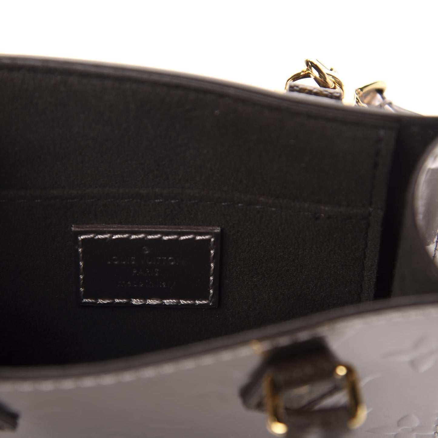 Vernis Monogram Petit Sac Plat Taupe Metallise