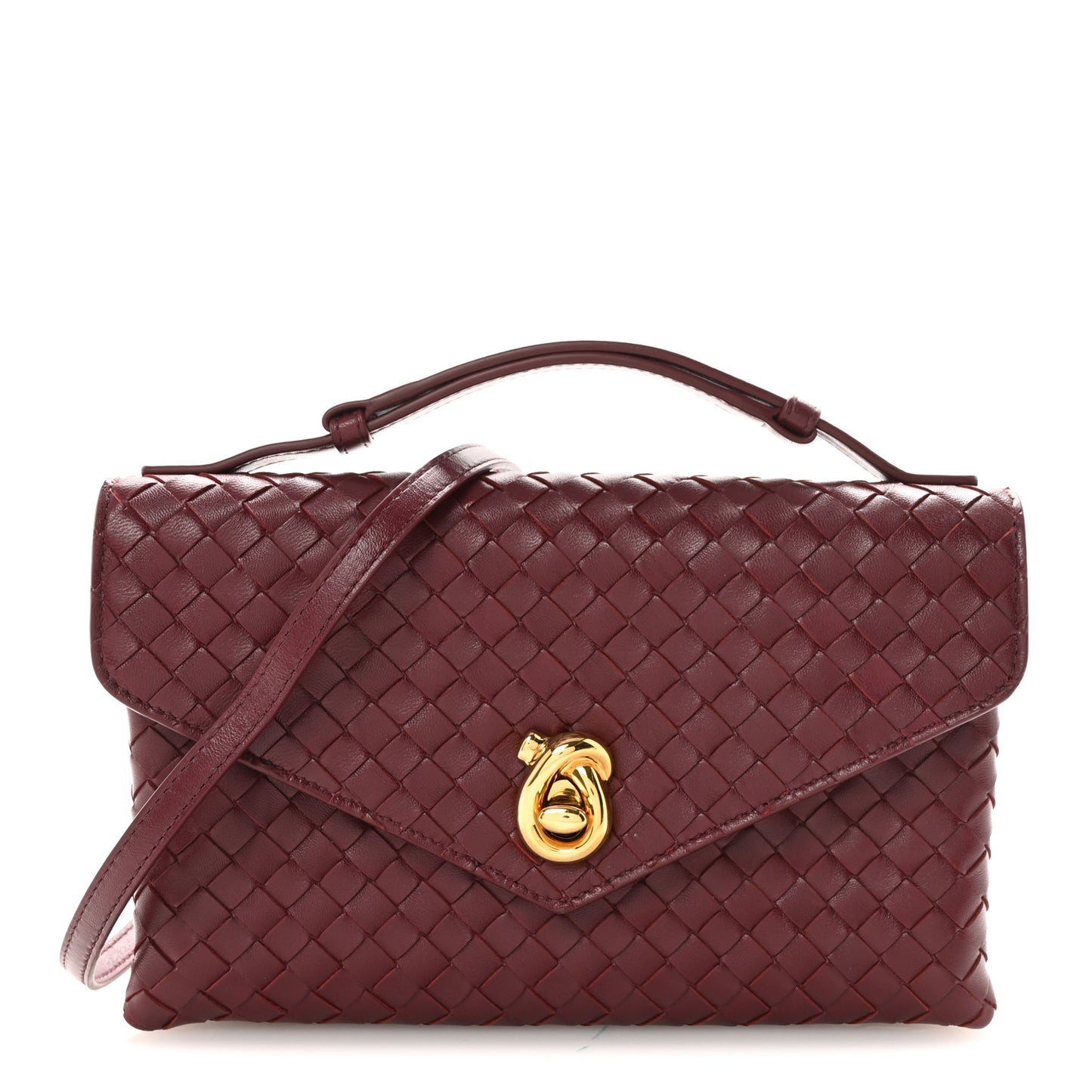 Nappa Intrecciato Knot Lock Top Handle Crossbody Bag Fondant Barolo