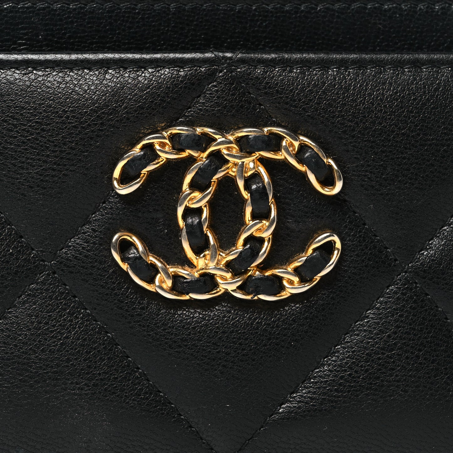 Lambskin Quilted Chanel 19 Card Holder Black
