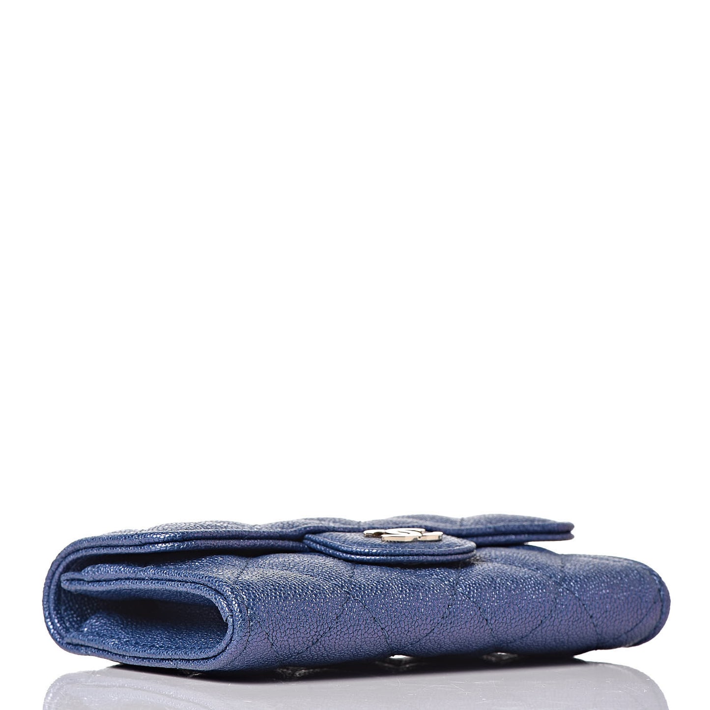 Iridescent Caviar Quilted Flap Card Holder Dark Blue