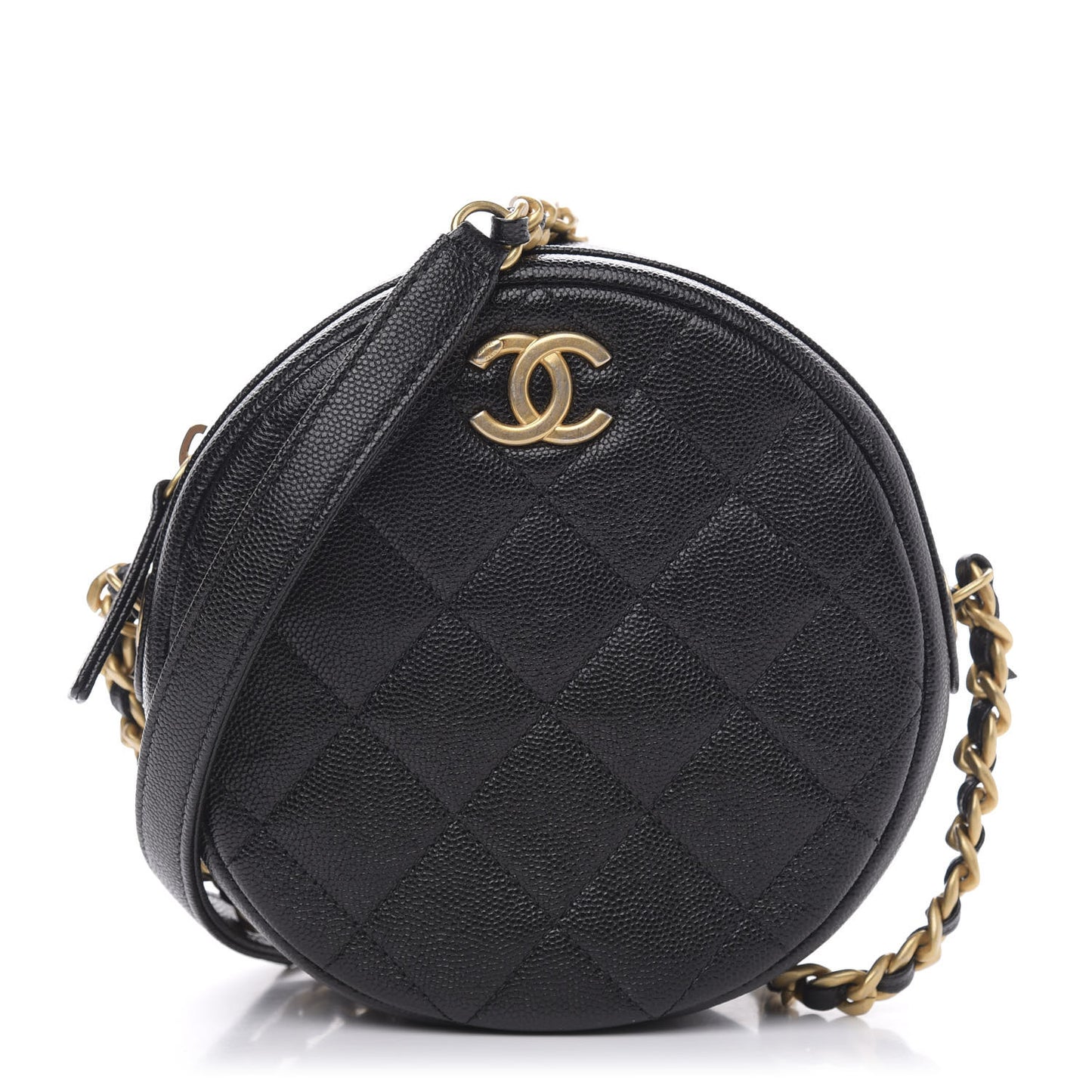 Caviar Quilted Small Round Bag With Chain Black
