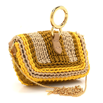 Fendi Woven Nappa FF Nano Maxi Buckle Baguette Charm Sand Pomelo Miele Scuro 3 of 10