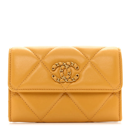 Chanel Lambskin Quilted Chanel 19 Flap Card Holder Yellow 1 of 9