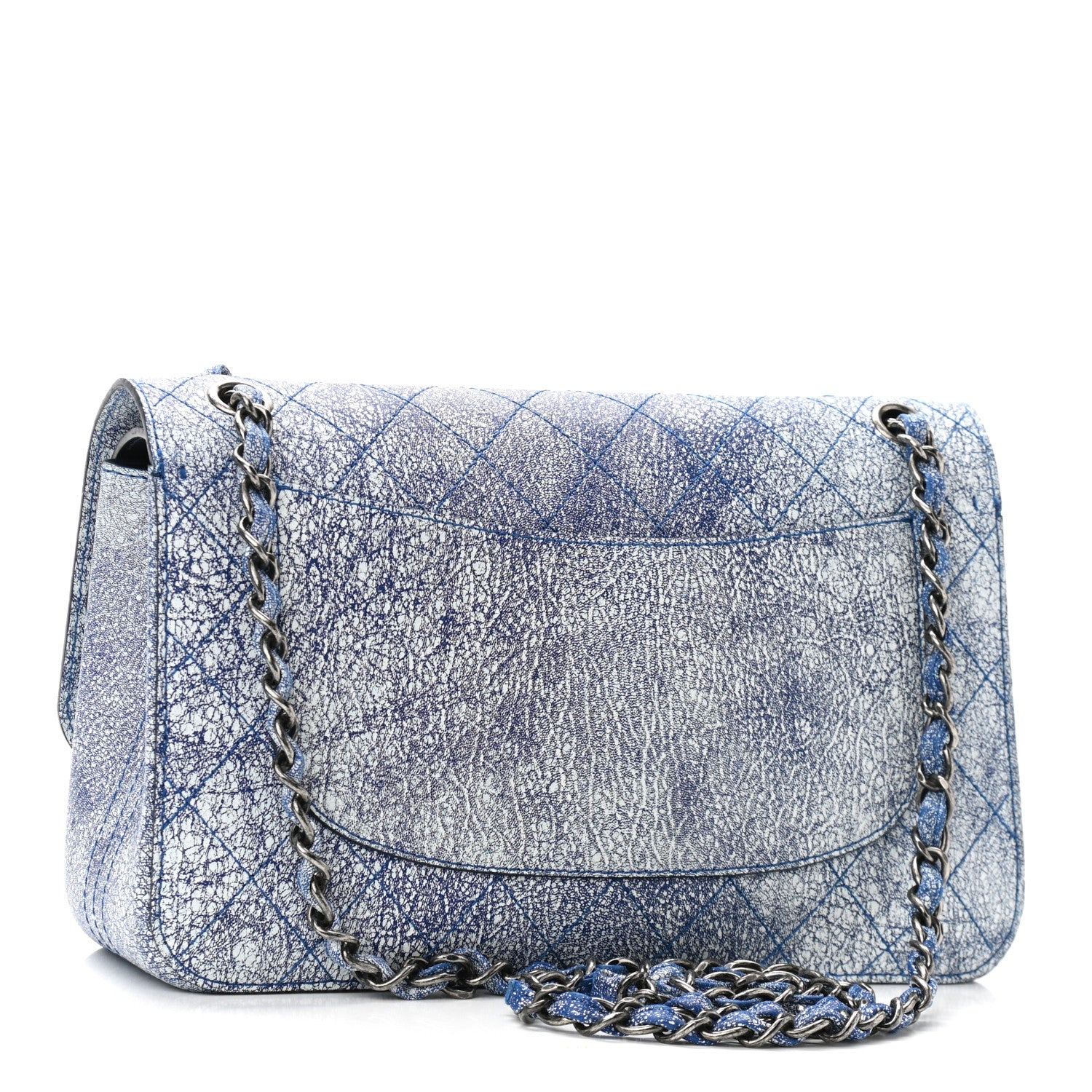 Chanel Crackled Calfskin Jumbo Double Flap Blue 3 of 10