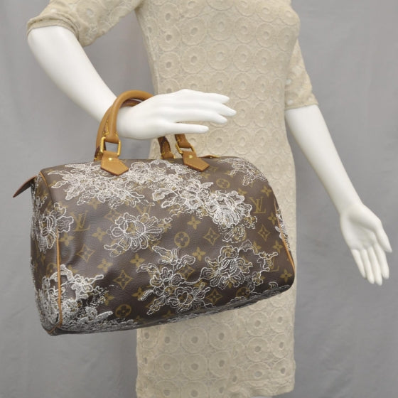Louis Vuitton Monogram Dentelle Speedy 30 Silver 2 of 9
