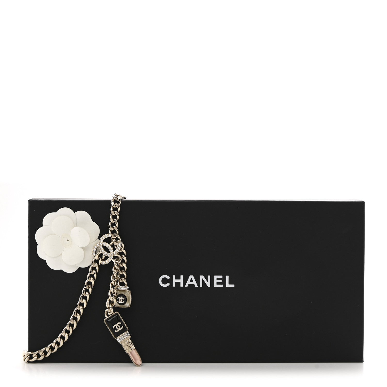 Chanel Metal Resin Crystal CC Lipstick Chain Belt 85 Gold Pink Black 4 of 4