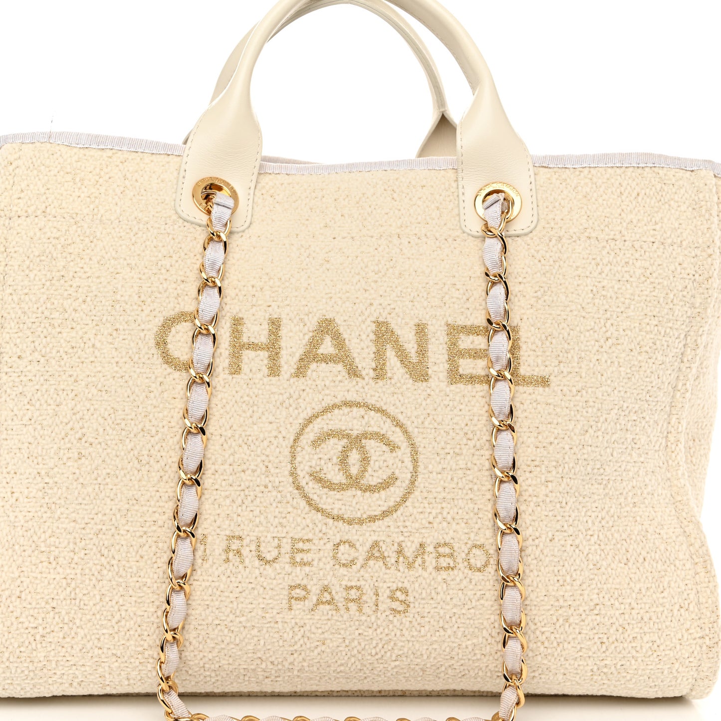 Lurex Boucle Medium Deauville Tote White
