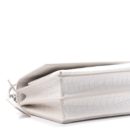 Saint Laurent Calfskin Crocodile Embossed Medium Monogram Sunset Icy White 8 of 12