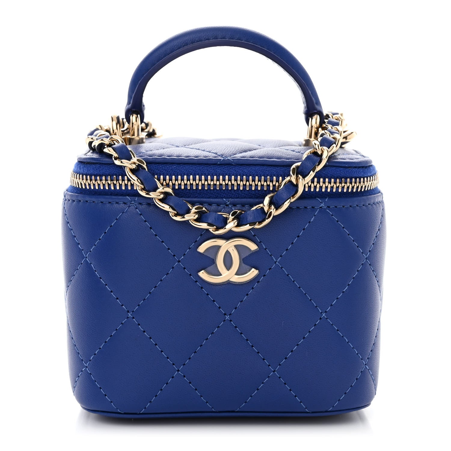 Chanel Lambskin Quilted Top Handle Mini Vanity Case With Chain Blue 1 of 11