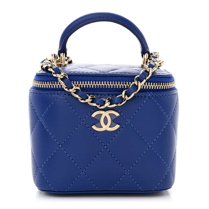 Chanel Lambskin Quilted Top Handle Mini Vanity Case With Chain Blue 1 of 11
