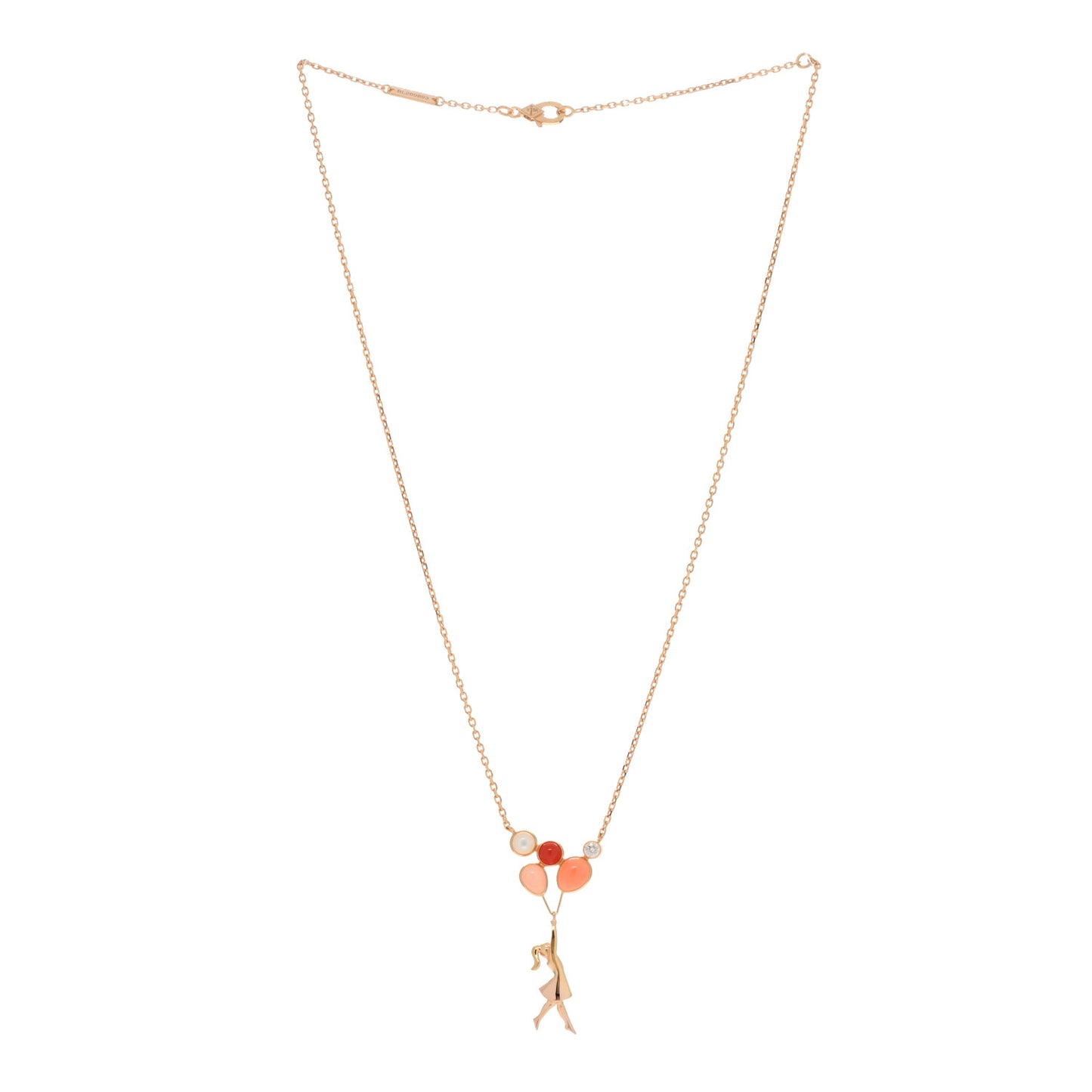 18K Rose Gold Diamond Coral Mother of Pearl Mercredi a Paris Necklace
