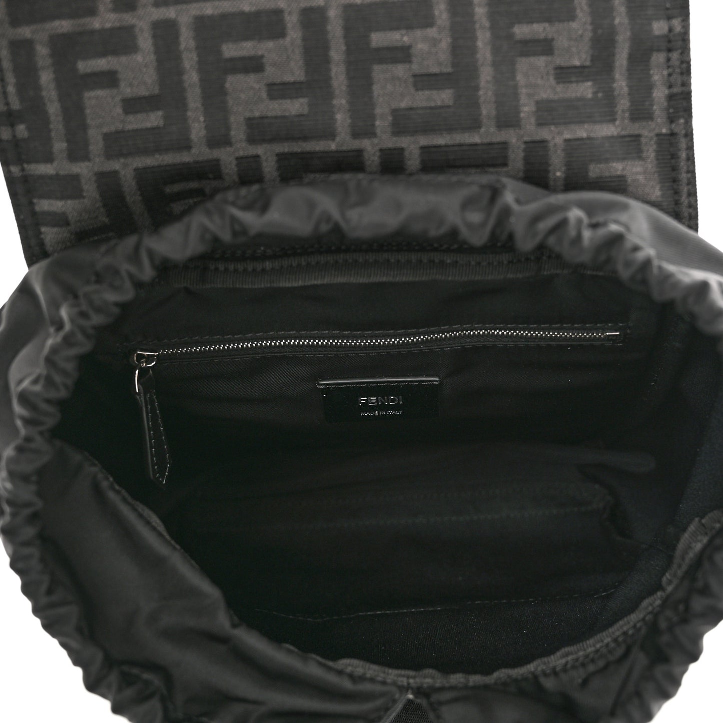 Recycled Fabric Jacquard Vitello Astro FF 1974 Small Fendiness Backpack Asfalto Black