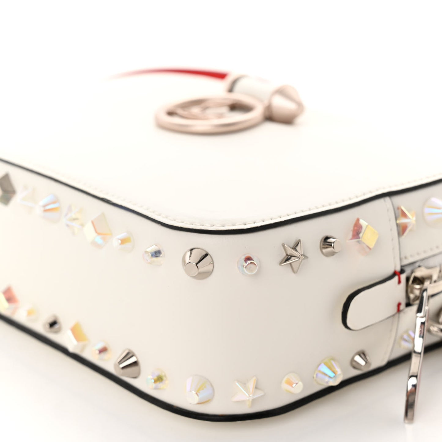 Vintage Trashmix Calfskin Spikes Mini Rubylou Crossbody White