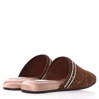 Gucci Velvet GG Monogram Crystal Womens Slippers 38.5 Brown Vintage Cocoa 4 of 8