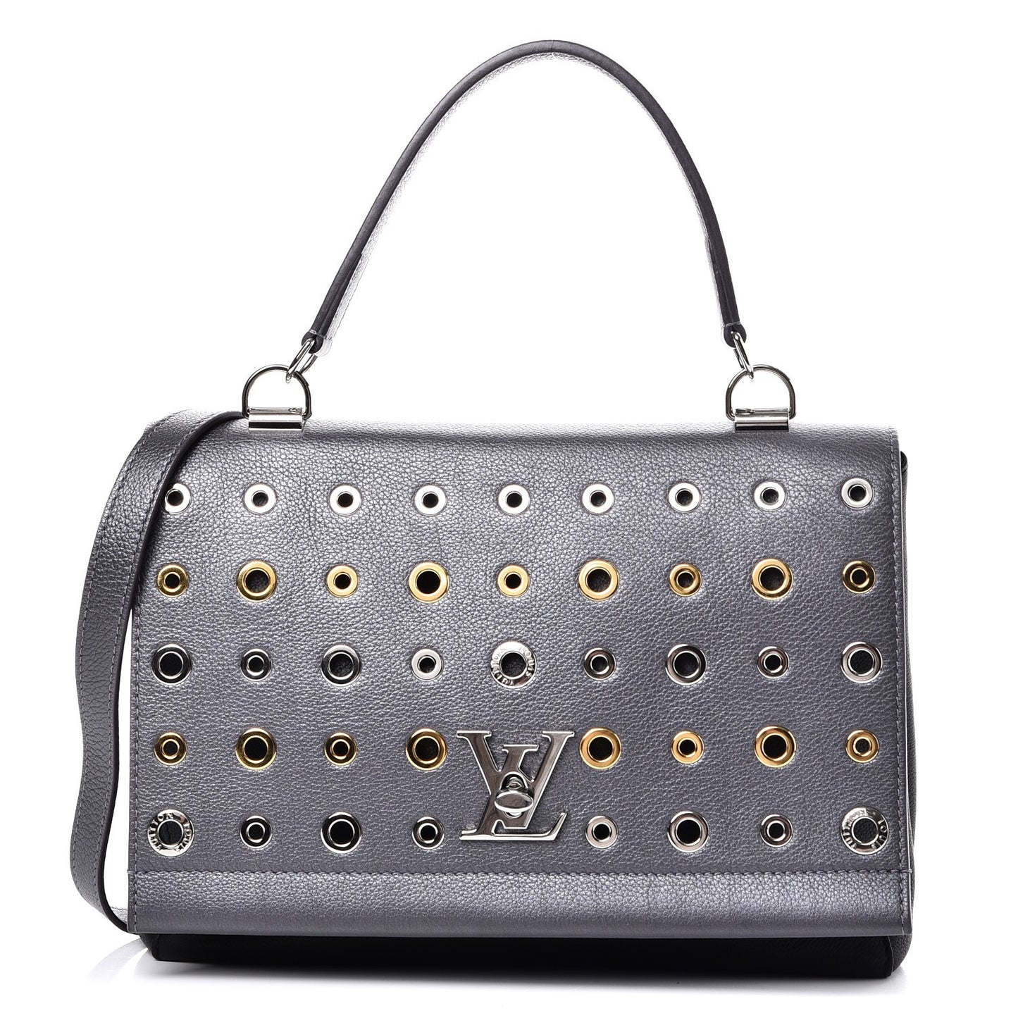 Soft Calfskin Eyelet Lockme II Top Handle Gris Silver