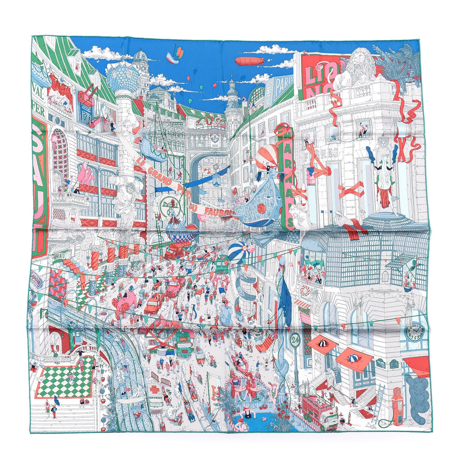 Hermes Silk Le Grand Prix Au Faubourg Scarf 90 Bleu Rose Menthol 1 of 5