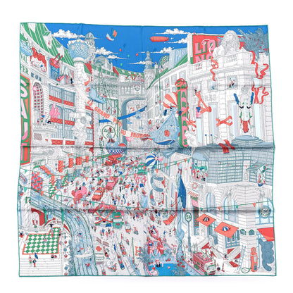 Hermes Silk Le Grand Prix Au Faubourg Scarf 90 Bleu Rose Menthol 1 of 5