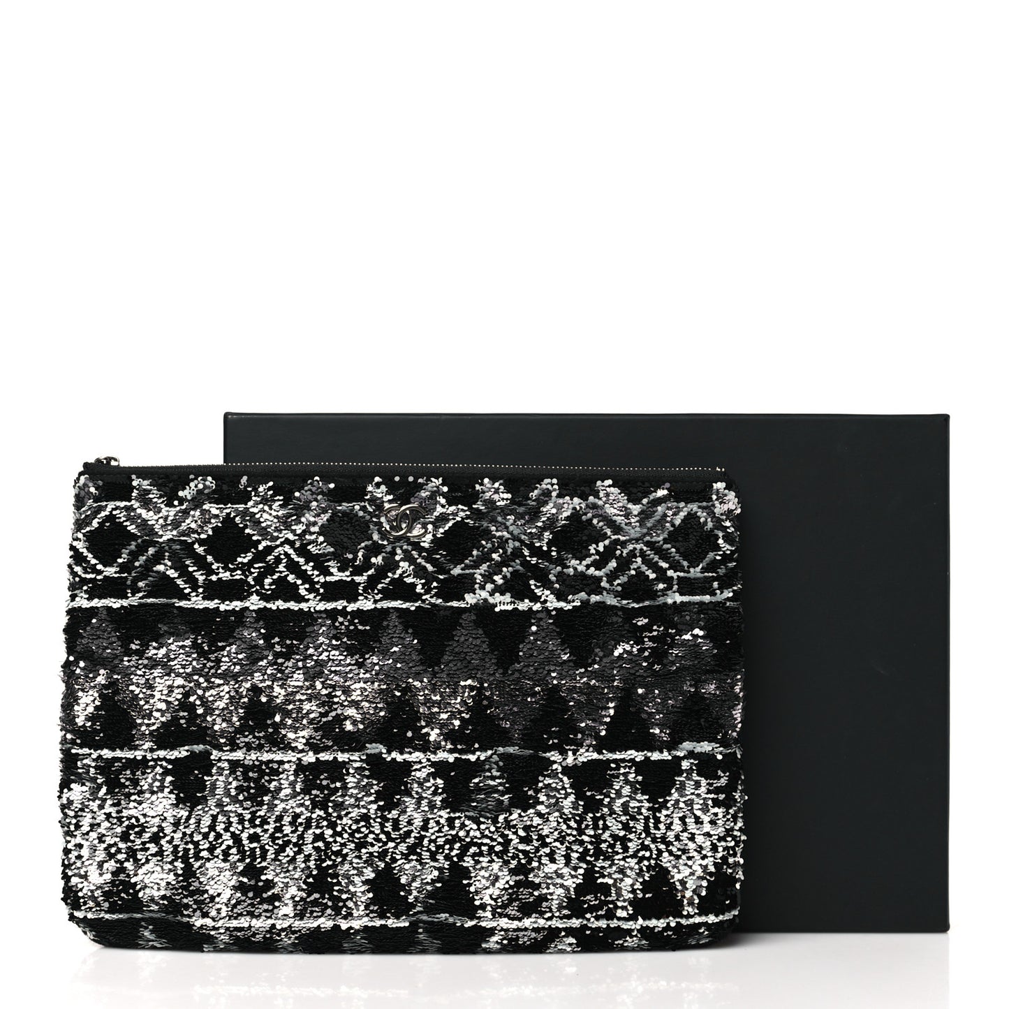 Sequin Wool Quilted Cosmetic Pouch Black Silver