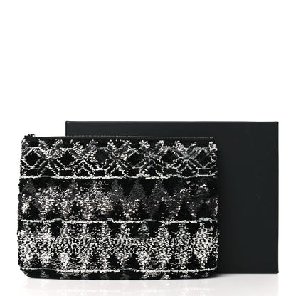 Chanel Sequin Wool Quilted Cosmetic Pouch Black Silver 9 of 9