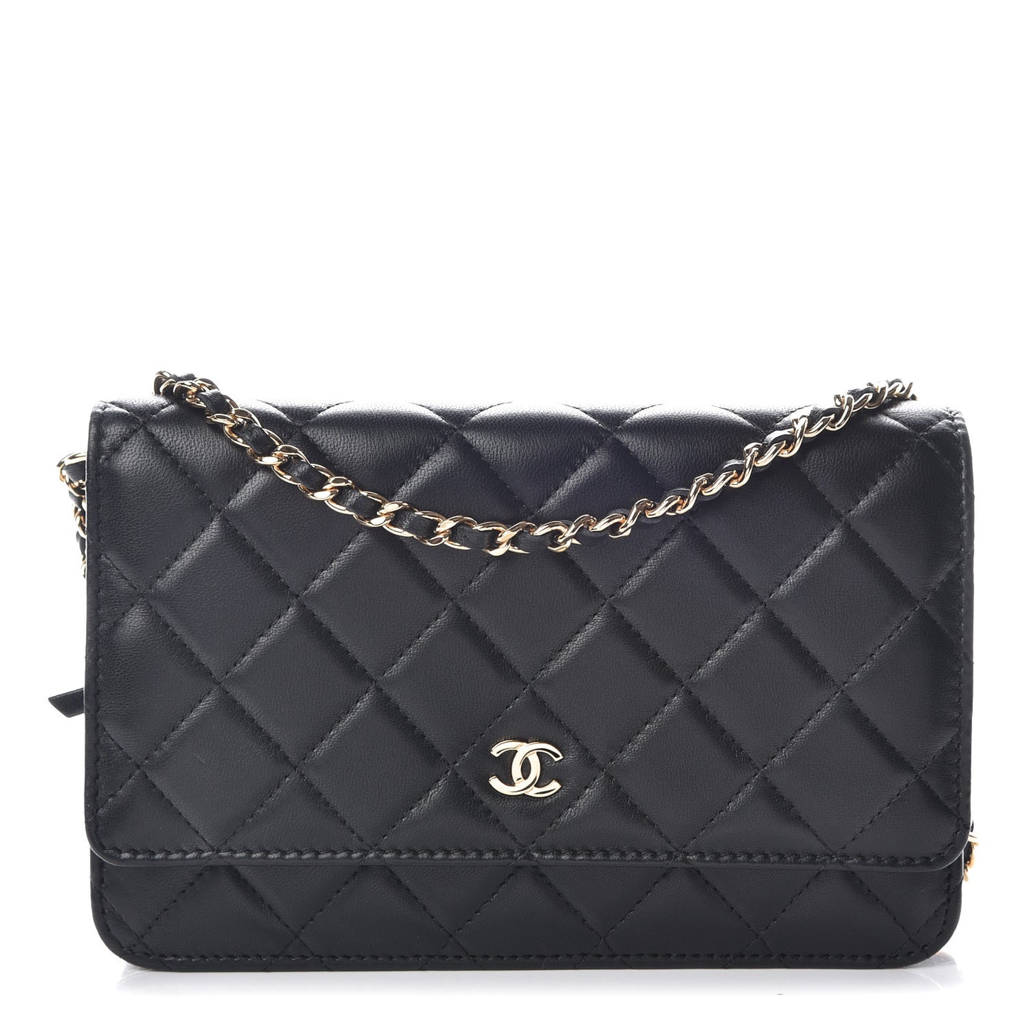 Lambskin Quilted Wallet On Chain WOC Black