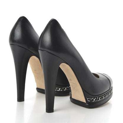 Chanel Calfskin CC Cap Toe Platform Chain Pumps 37 Black 4 of 8