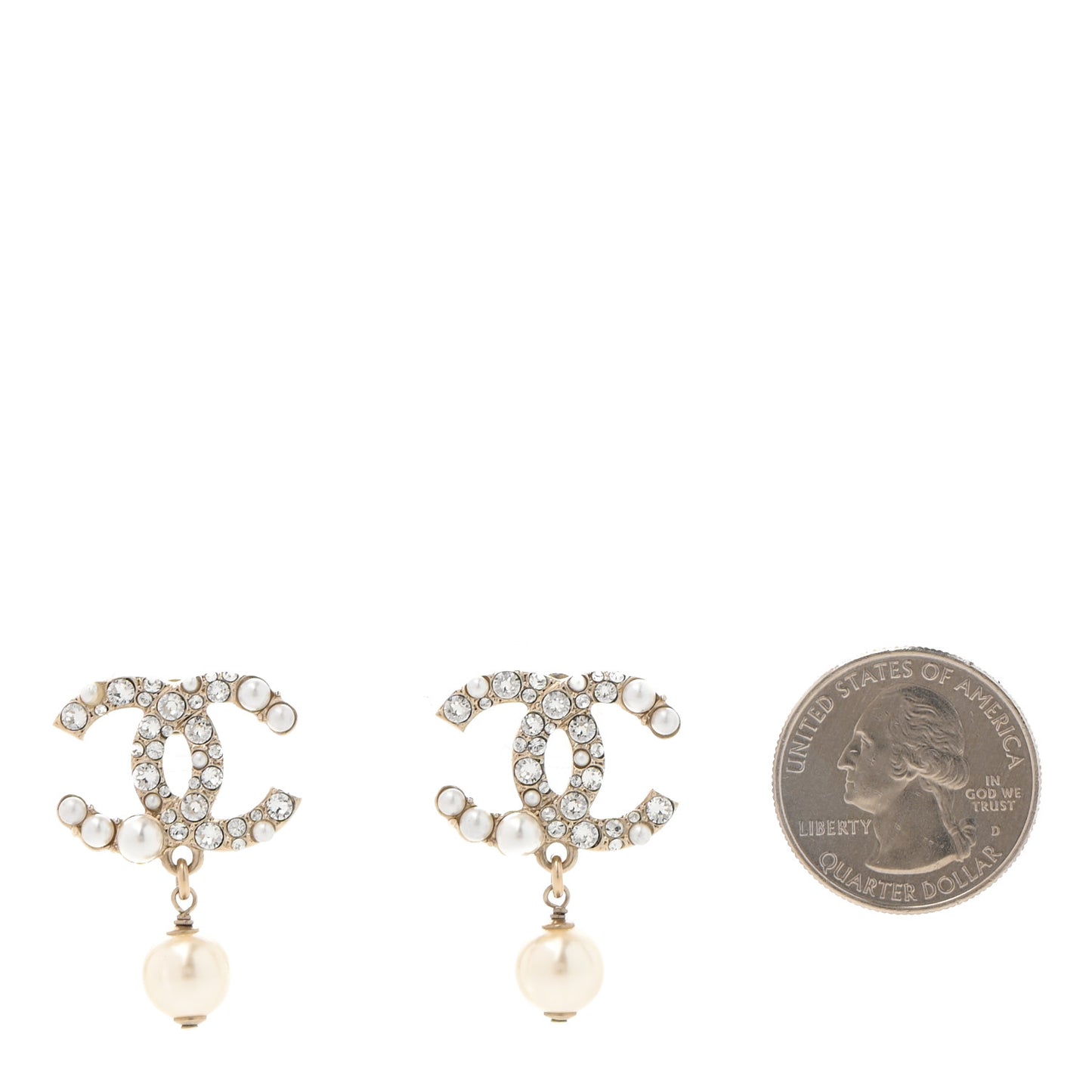 Crystal Pearl CC Drop Earrings Gold