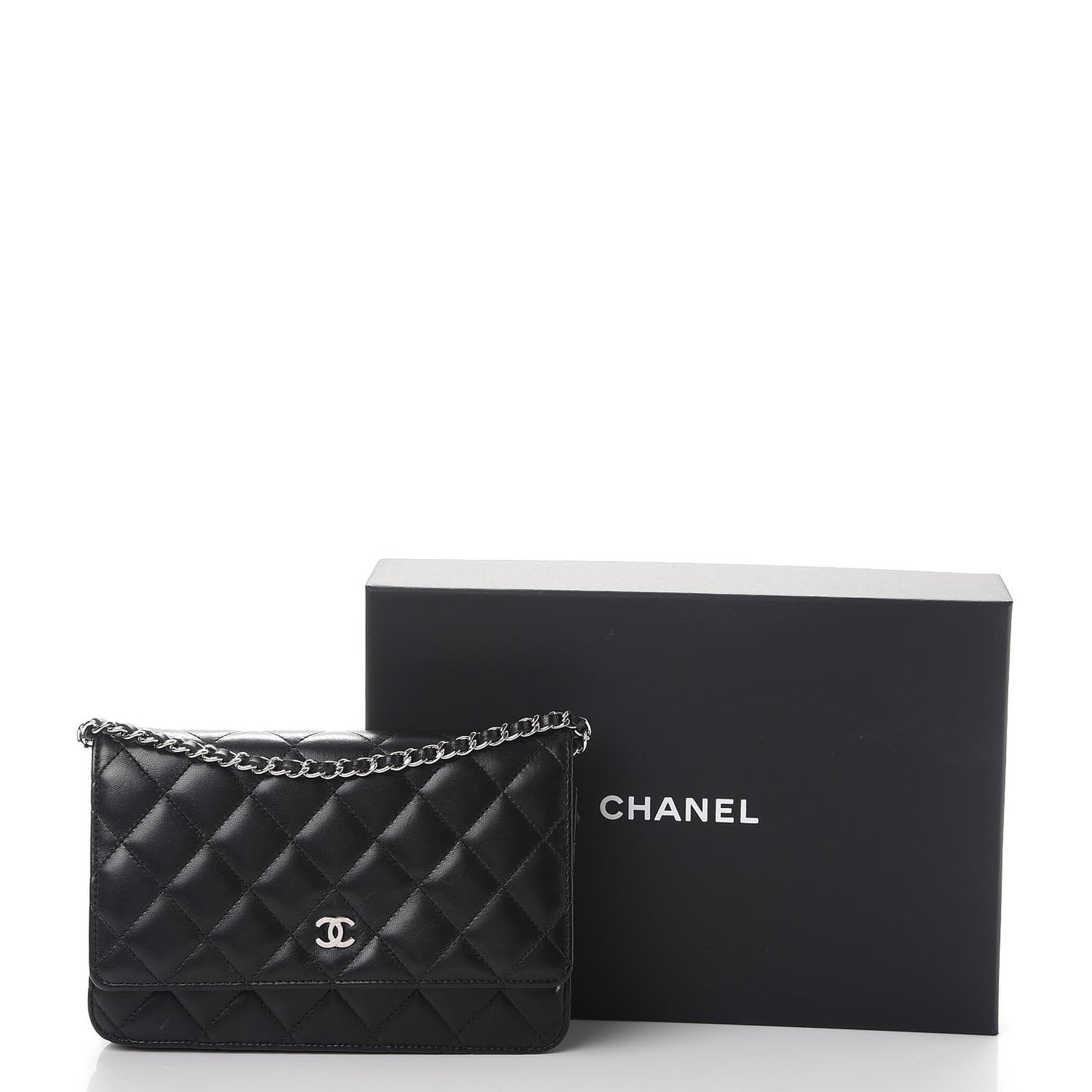 Lambskin Quilted Wallet On Chain WOC Black