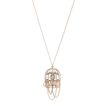 Chanel Metal Crystal Logo Bird Cage Necklace Gold 1 of 6