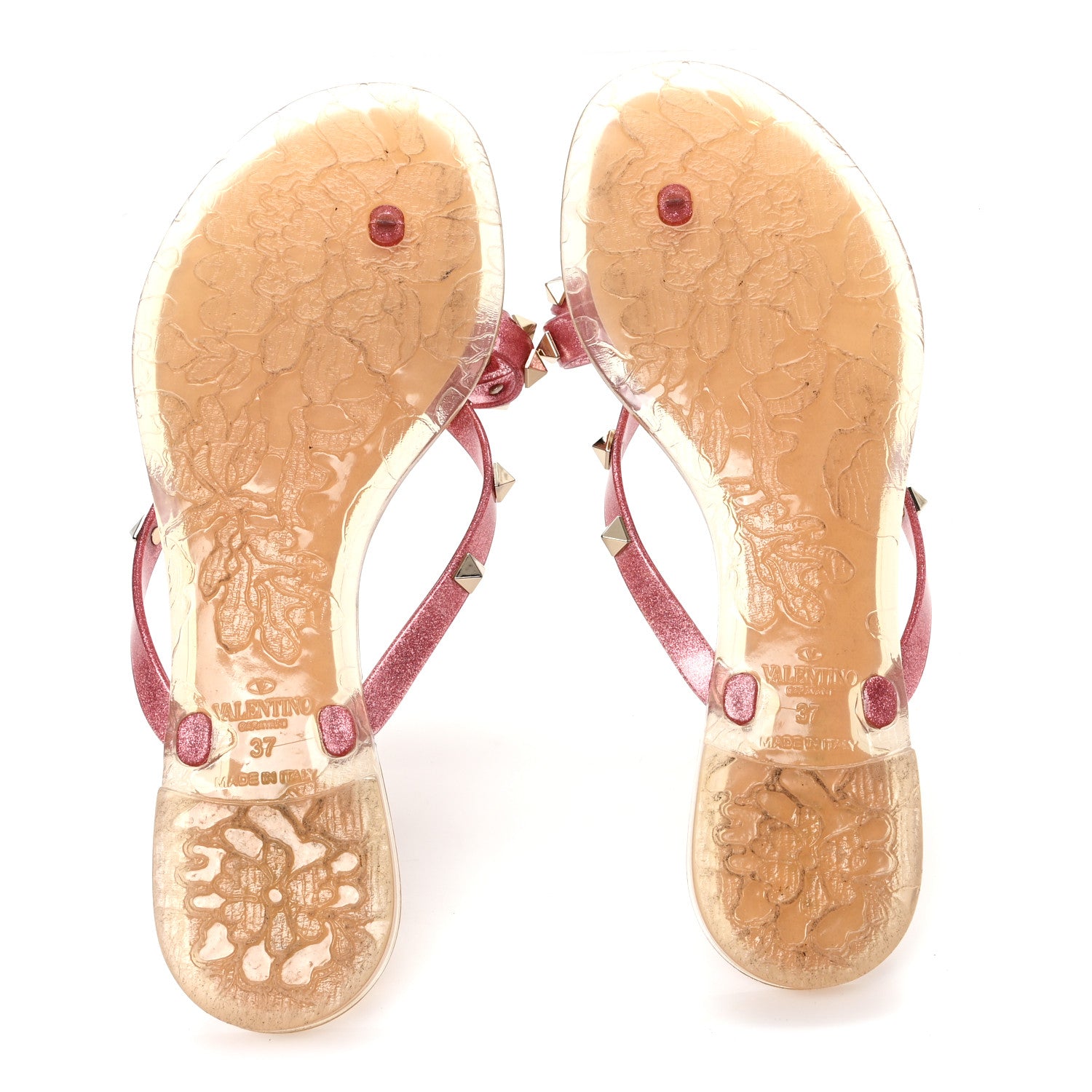 Valentino Garavani PVC Jelly Glitter Rockstud Bow Thong Sandals 37