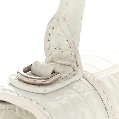 Balenciaga Shiny Calfskin Crocodile Embossed Hourglass Top Handle Bag XS White 12 of 13