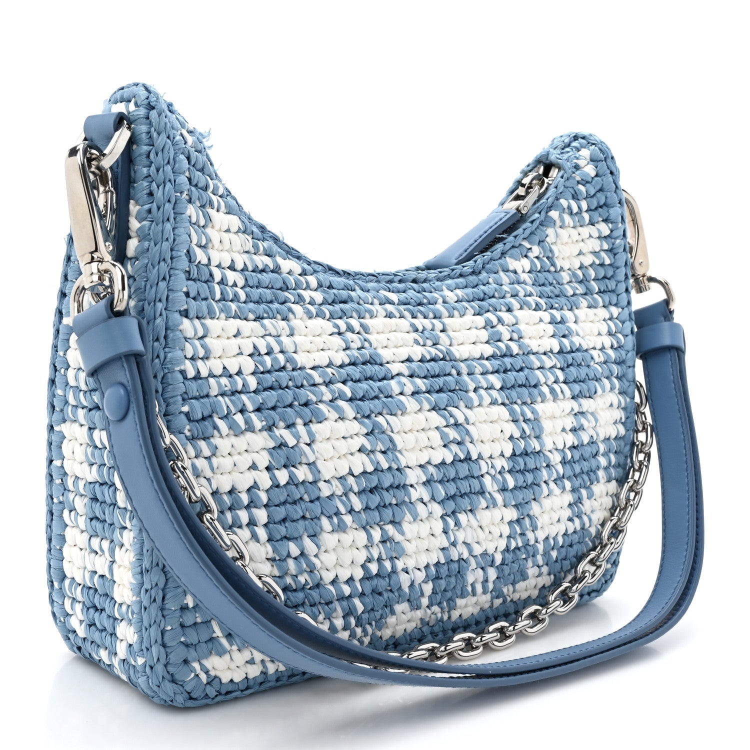 Prada Yarn Raffia Effect Crochet Embroidered Mini Re-Edition 1978 Shoulder Bag Celeste 3 of 10