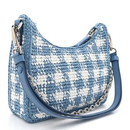 Prada Yarn Raffia Effect Crochet Embroidered Mini Re-Edition 1978 Shoulder Bag Celeste 3 of 10