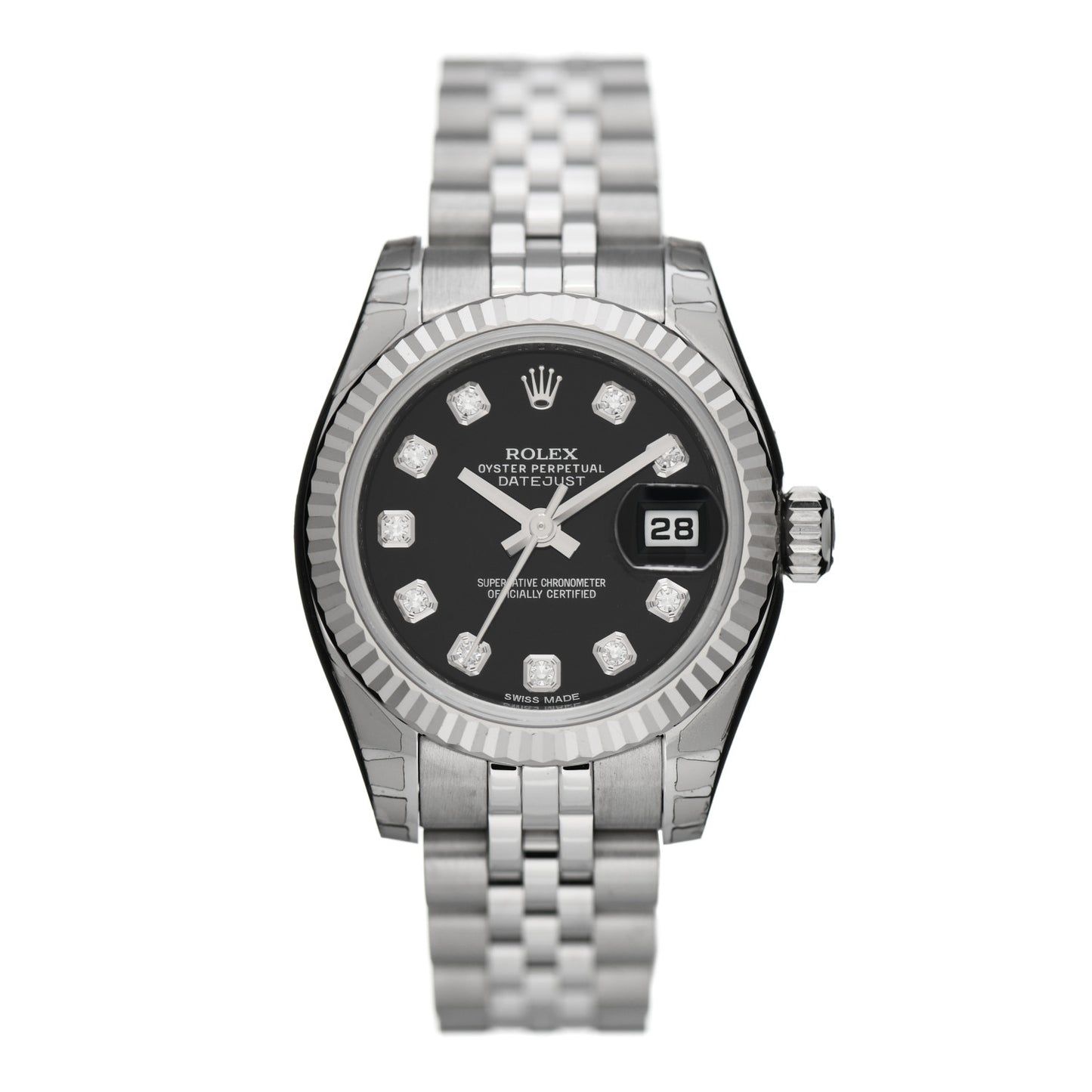 Stainless Steel 18K White Gold Diamond 26mm Oyster Perpetual Datejust Watch Black 179174