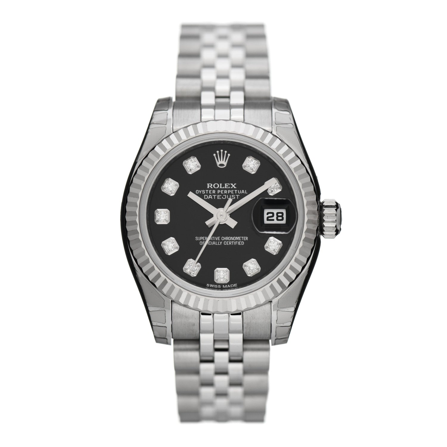 Rolex Stainless Steel 18K White Gold Diamond 26mm Oyster Perpetual Datejust Watch Black 179174 1 of 4