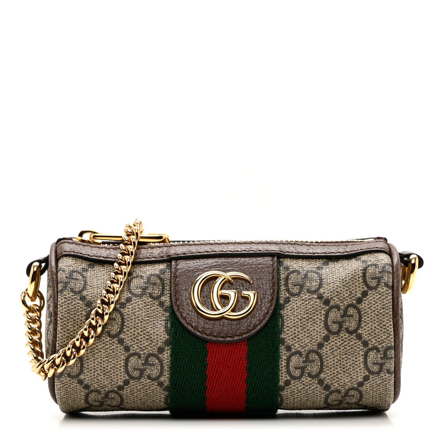 Gucci GG Supreme Monogram Web Ophidia Barrel Coin Purse Beige New Acero 1 of 6