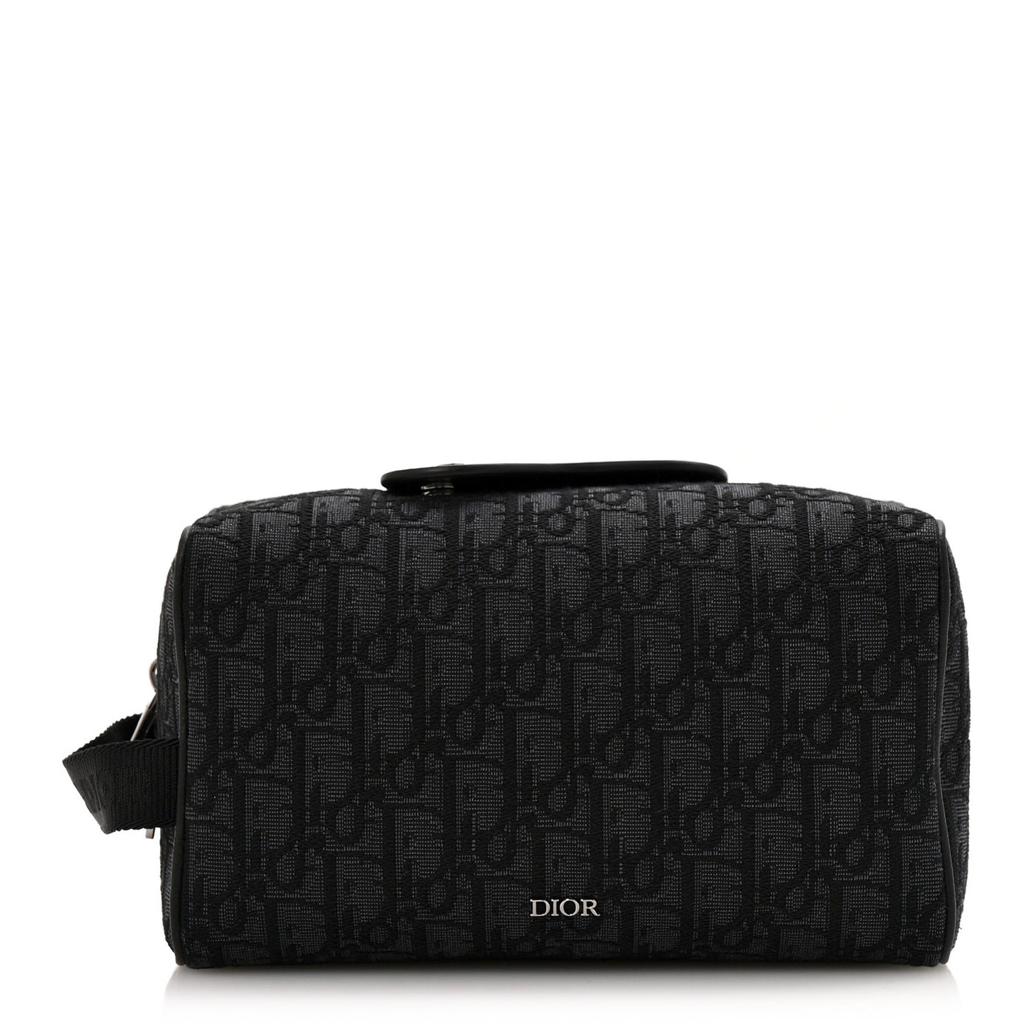 Oblique Jacquard Grained Calfskin Lingot Manity Toiletry Case Black
