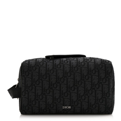 Christian Dior Oblique Jacquard Grained Calfskin Lingot Manity Toiletry Case Black 1 of 8