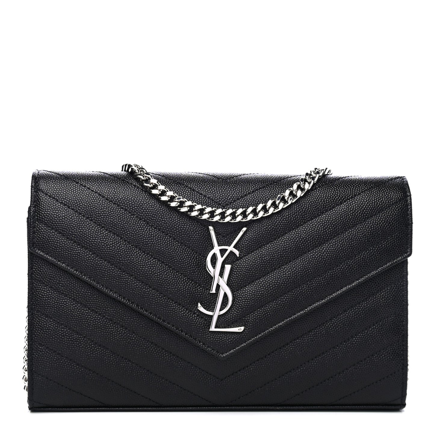 Grain De Poudre Matelasse Chevron Monogram Chain Wallet Black