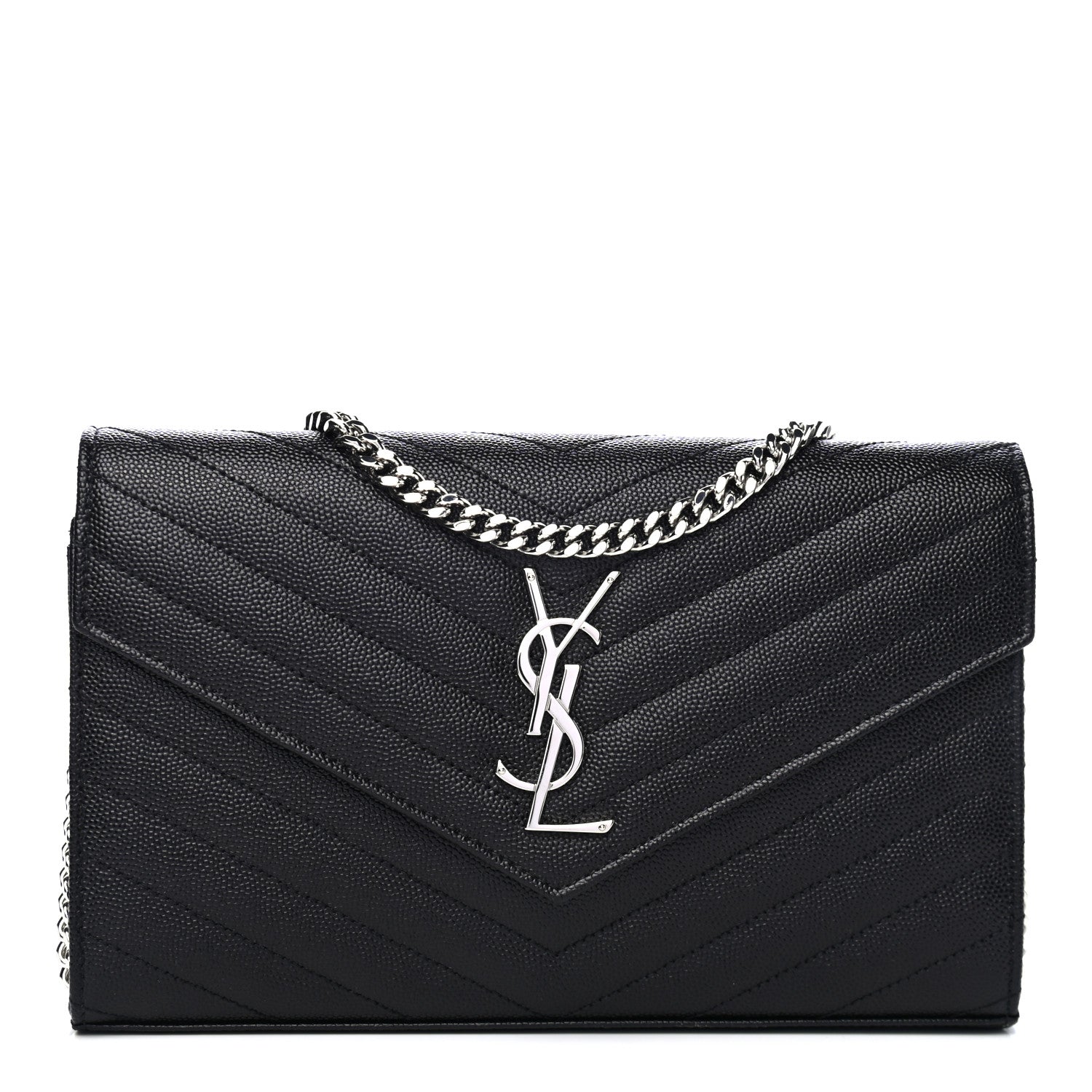 Saint Laurent Grain De Poudre Matelasse Chevron Monogram Chain Wallet Black 1 of 4