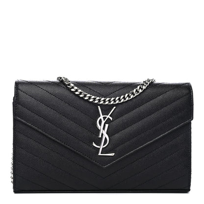 Saint Laurent Grain De Poudre Matelasse Chevron Monogram Chain Wallet Black 1 of 4
