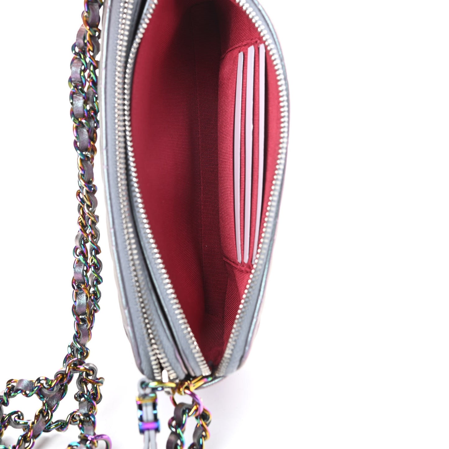 Iridescent Lambskin Calfskin Quilted Small Gabrielle Clutch With Chain Light Purple