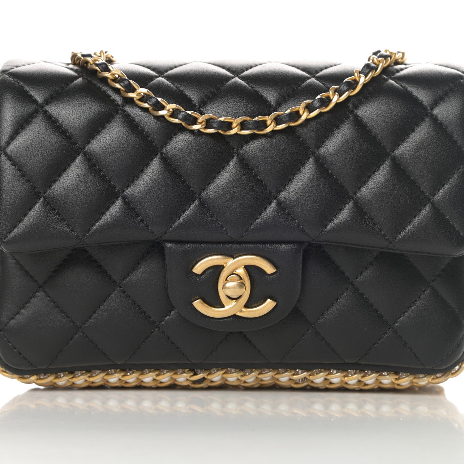Chanel Lambskin Quilted Mini River of Pearls Flap Bag Black 8 of 12