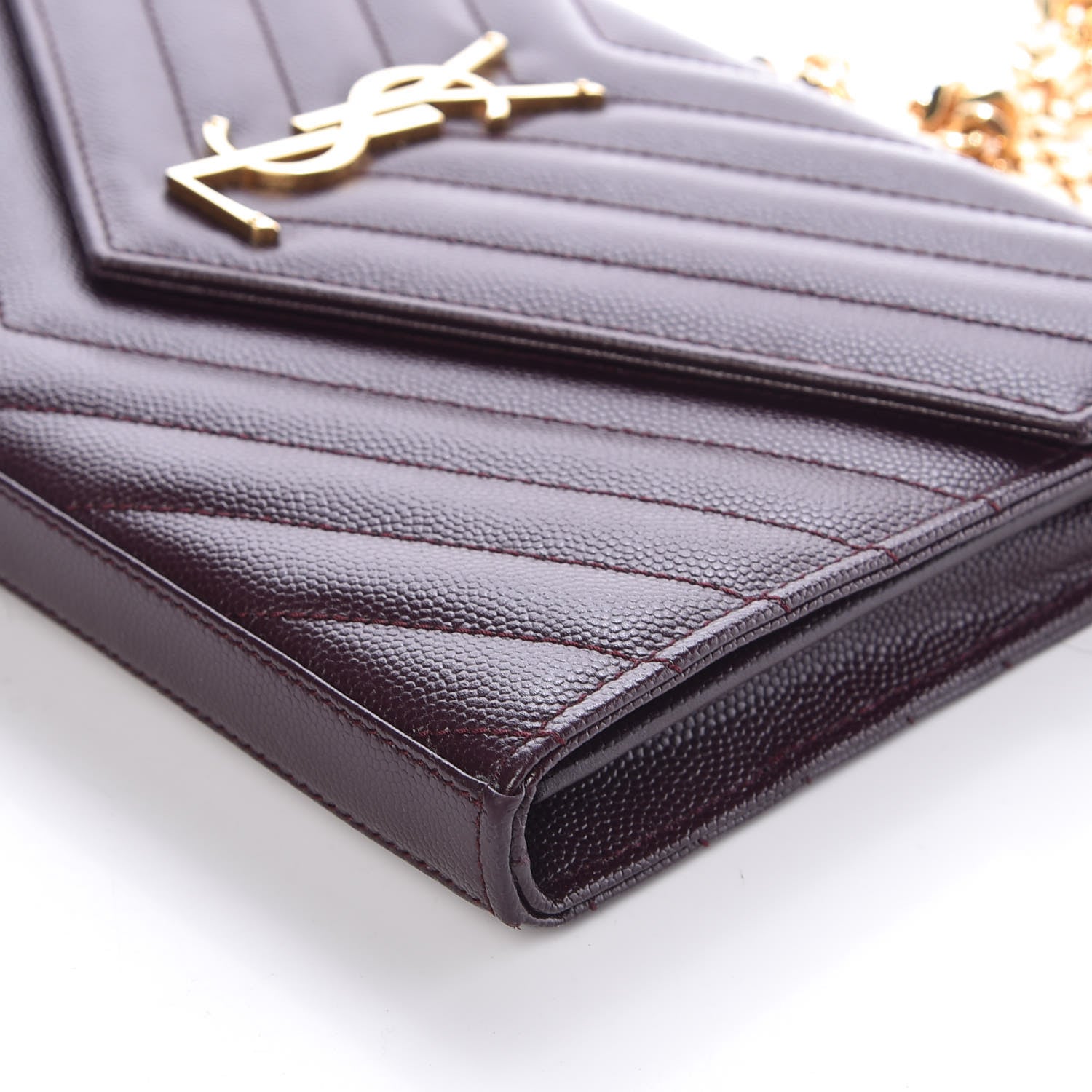 Saint Laurent Grain De Poudre Matelasse Chevron Monogram Chain Wallet Amarena 9 of 9