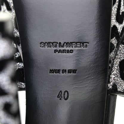 Saint Laurent Velvet Glitter Leopard Print Platform Sandals 40 Argento Black 6 of 8