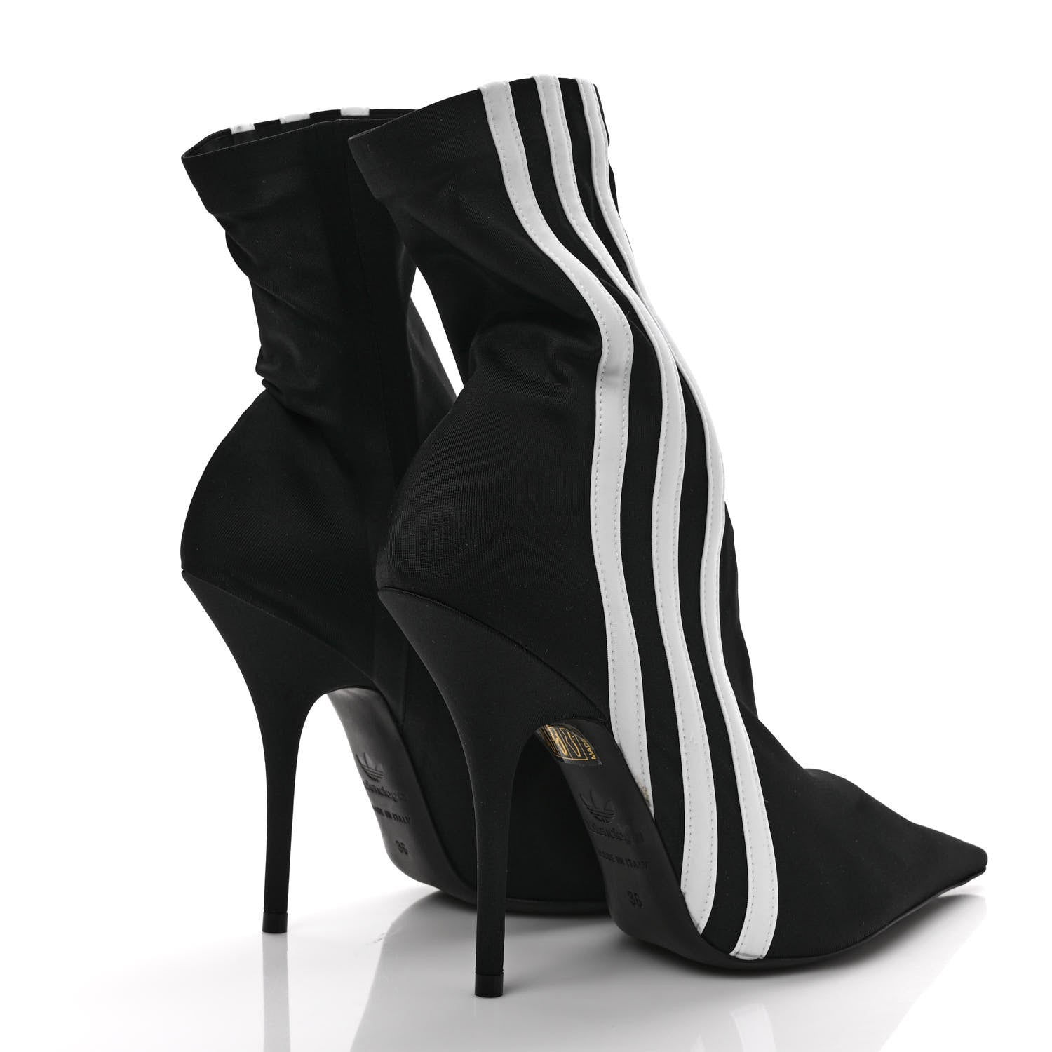 Balenciaga X ADIDAS Matte Spandex Pointed Toe Knife 110mm Ankle Boots 36 Black White 4 of 7