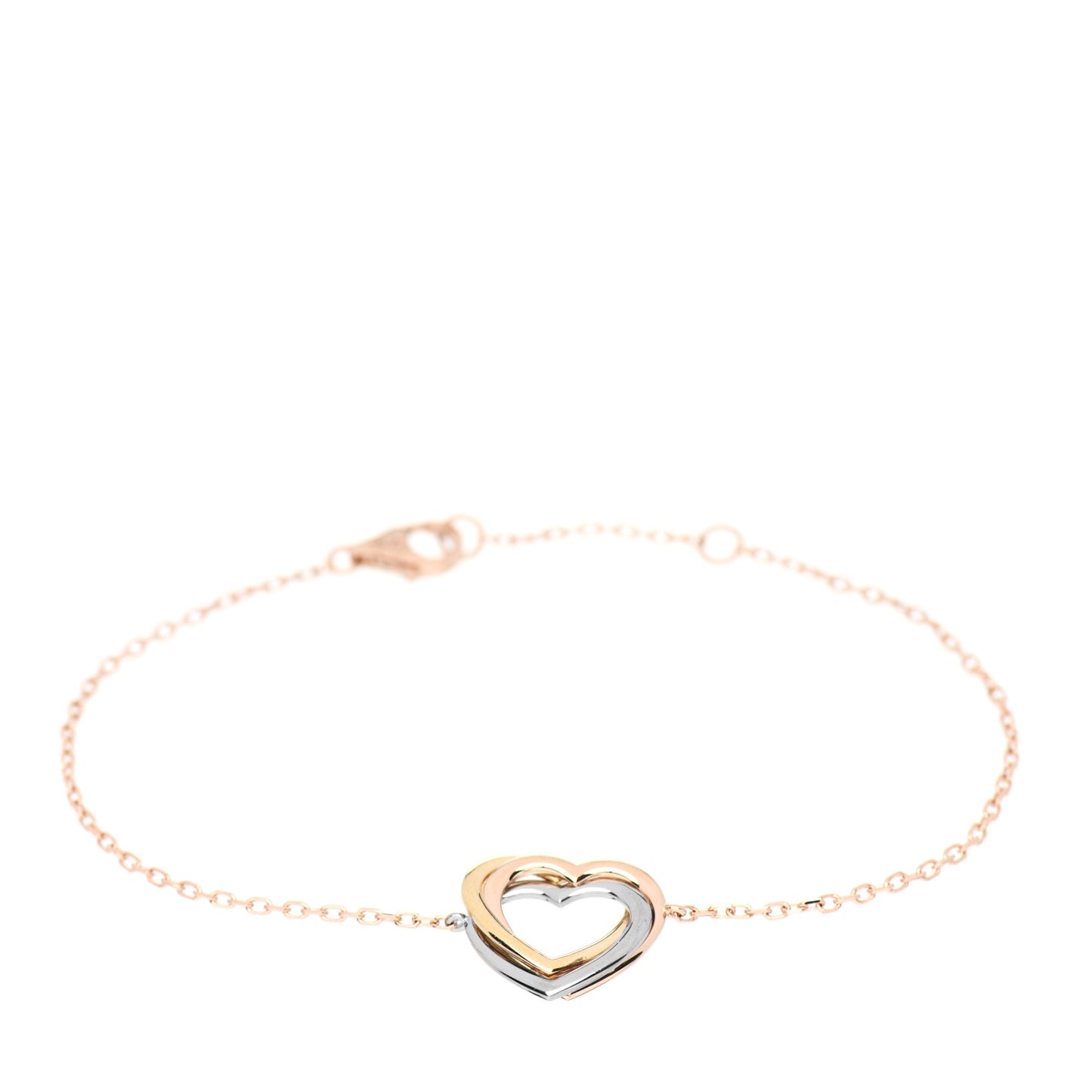 18K Pink Yellow White Gold Trinity Heart Bracelet